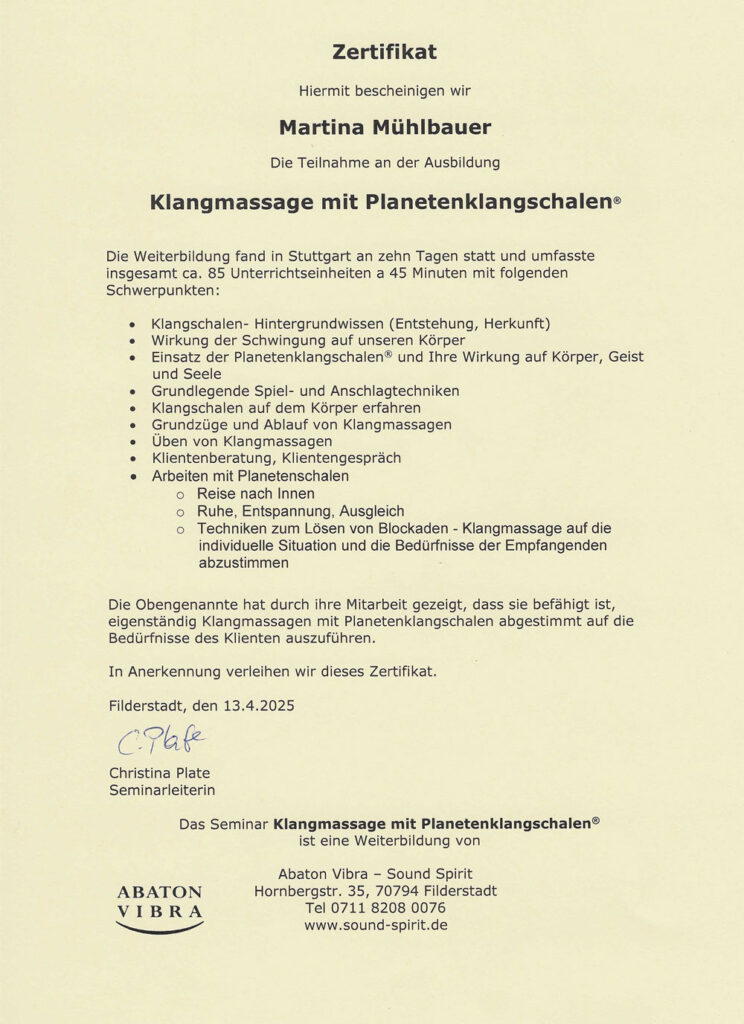 Klangmassage mit Planetenklangschalen