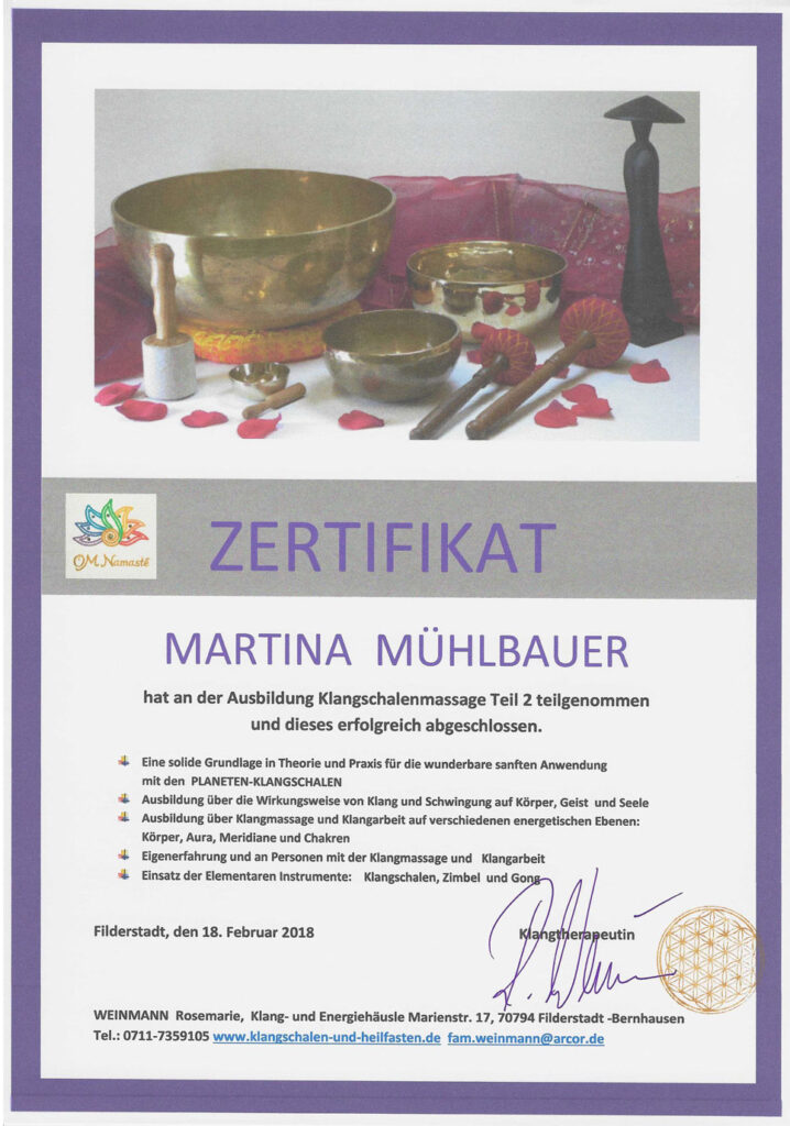 Zertifikat Klangschalenmassage Teil 2