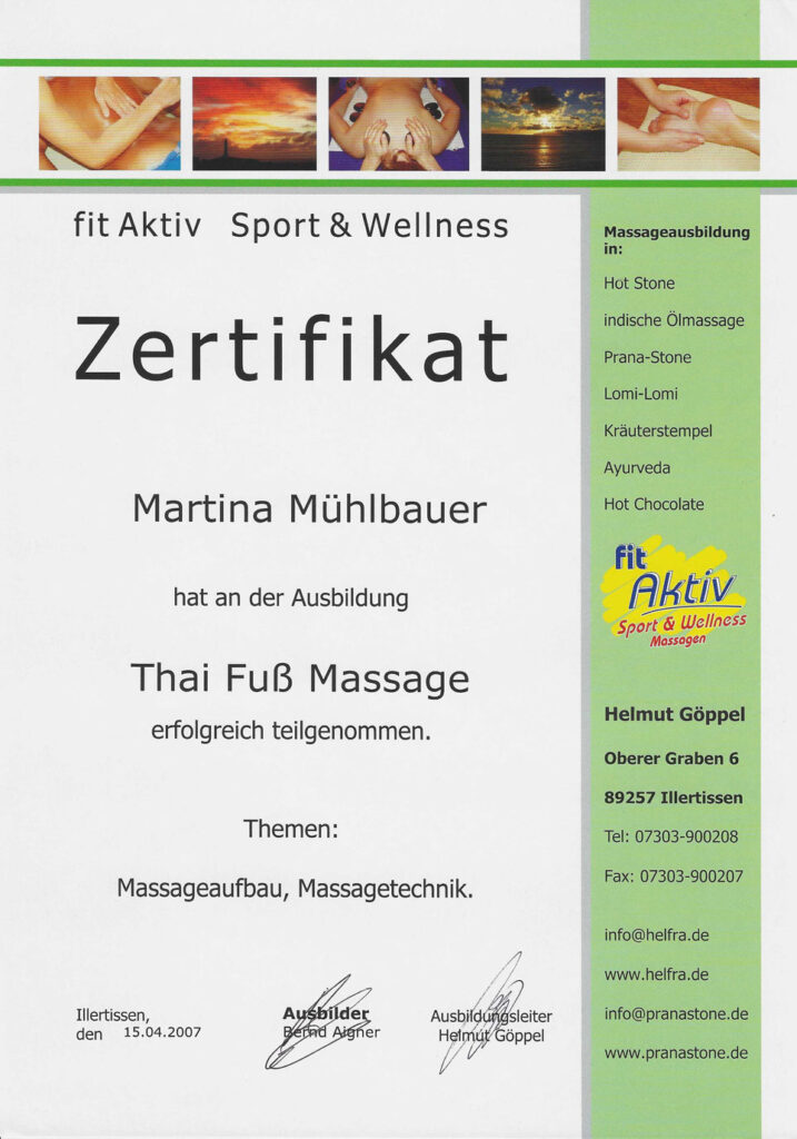 Thailändische Fußmassage Zertifikat