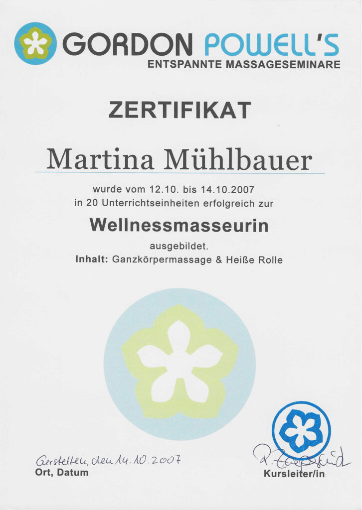 Wellnessmasseurin Zertifikat